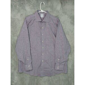 Brooks Brothers Dress Shirt Mens 17.5 34 Gray Plaid Supima Cotton Regent Stretch